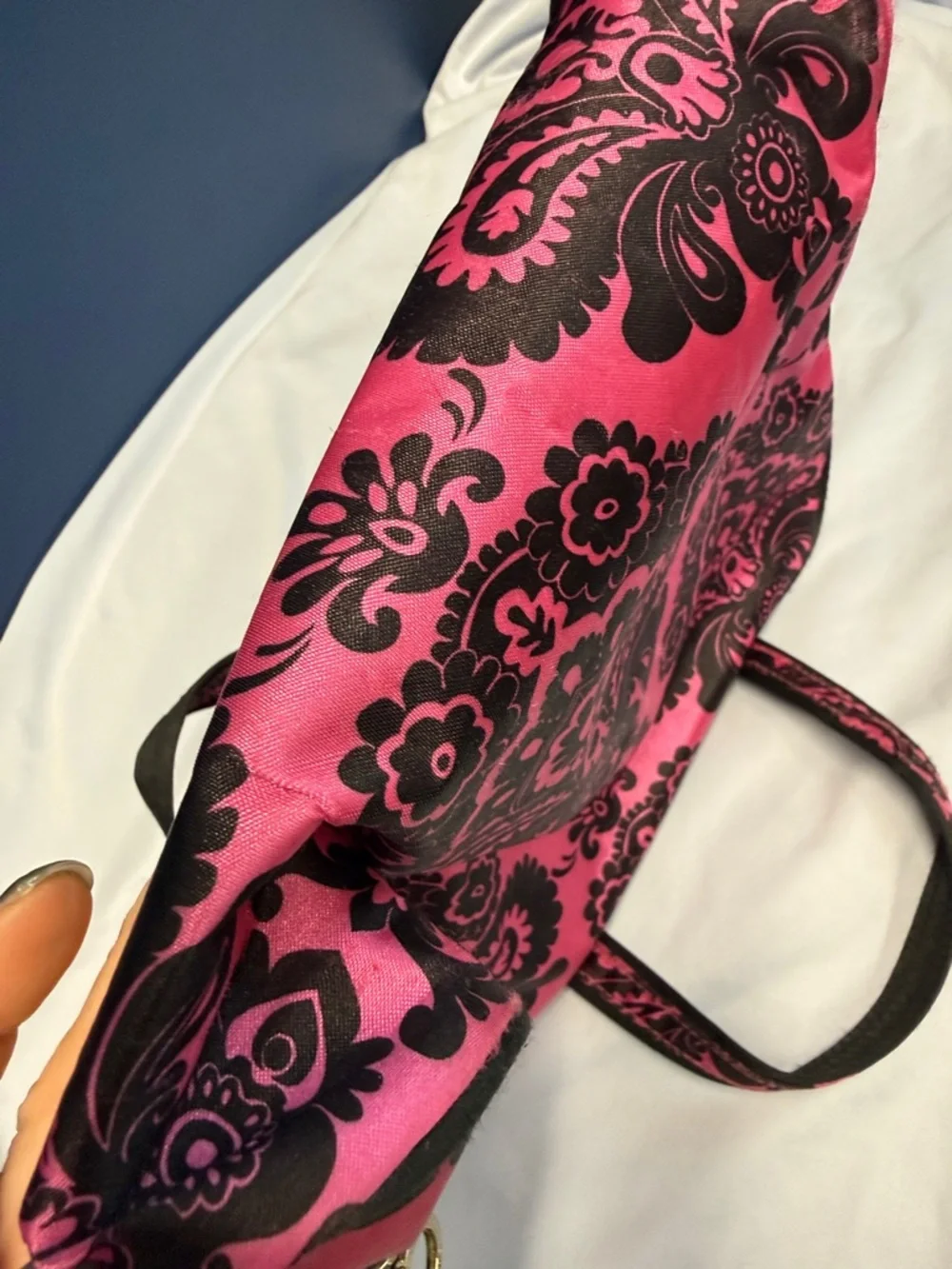 Hot Pink & Black Damask Cosmetic Case with Handle